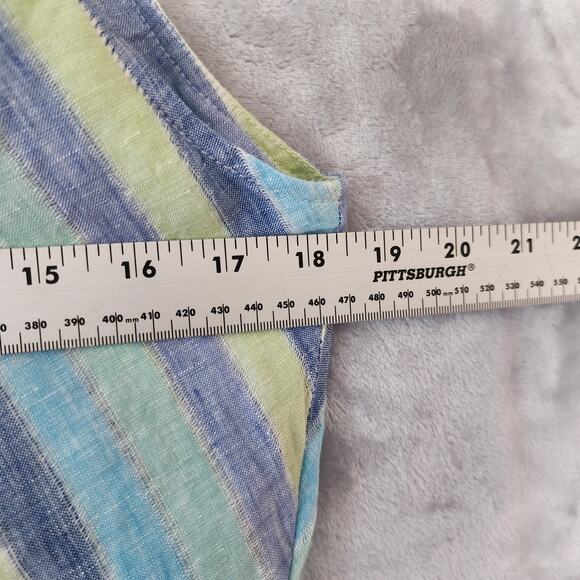 J Jill Linen Dress Womens Medium Petite Long Maxi Love Blue Diagonal Striped PM - Picture 9 of 12